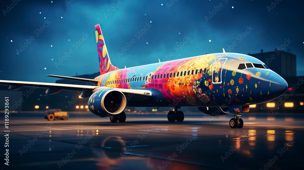 Fototapeta premium A photo of a colorful airplane livery
