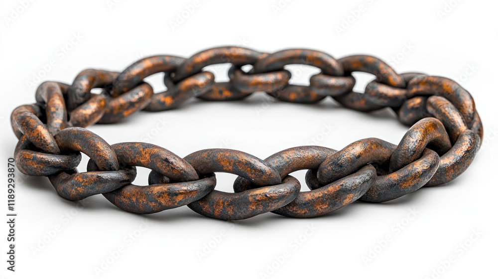 Rusty chain circle, studio shot, white background, freedom conce Rusty chain circle, studio shot, white background, freedom conce