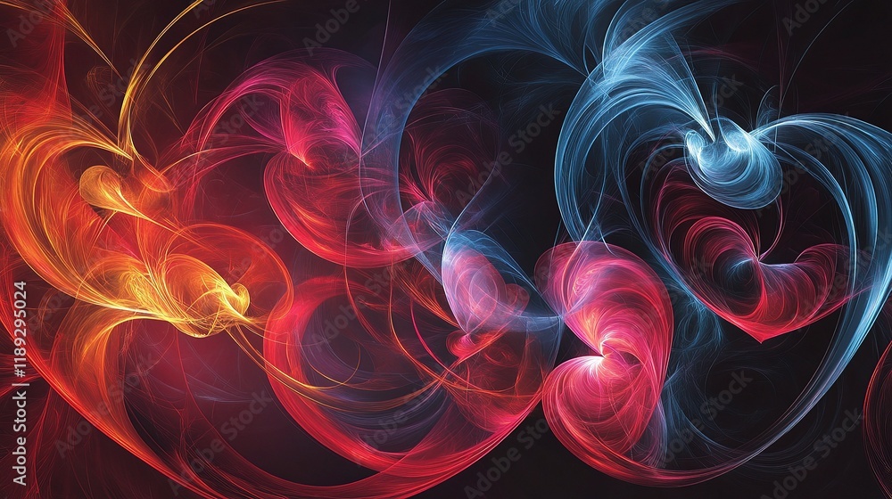 Fototapeta premium Intertwined Hearts with Colorful Swirls and Dynamic Background