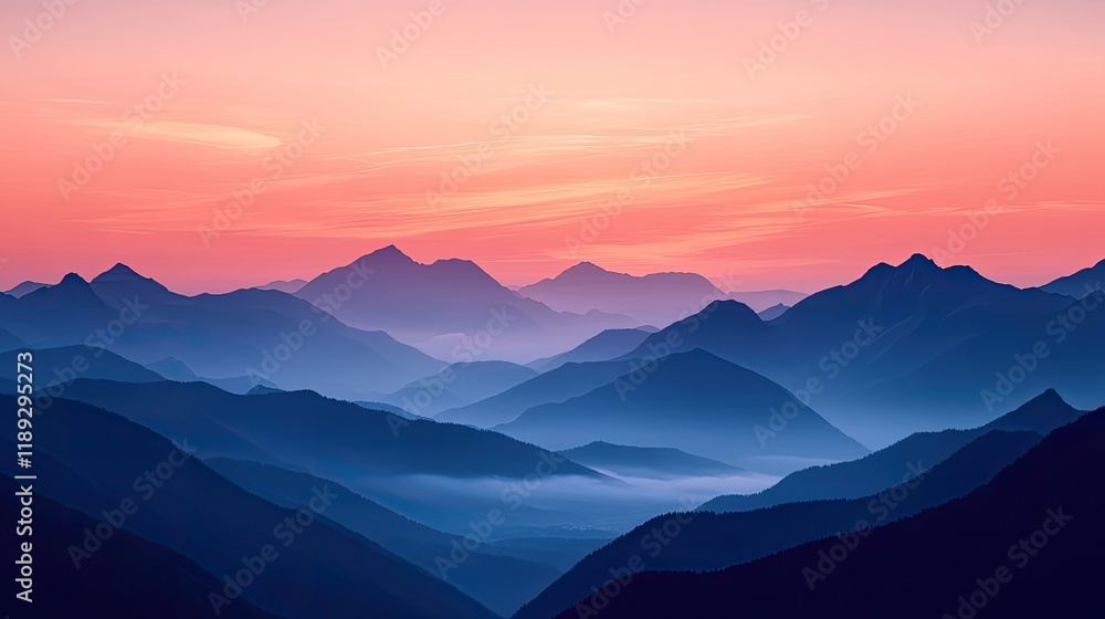 Tranquil Twilight Scene with Mountain Layers and Gradient Sky in Orobie Alps Tranquil Twilight Scene with Mountain Layers and Gradient Sky in Orobie Alps