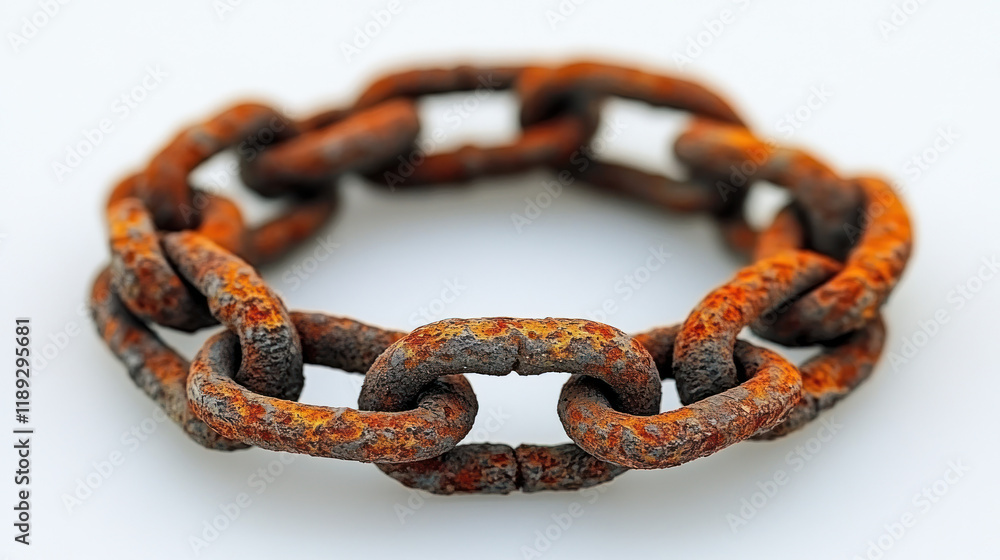 Obraz premium Rusty chain circle, white background, studio shot, aged texture
