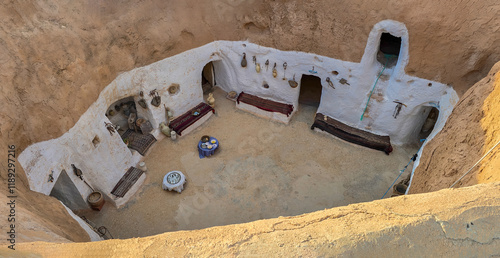 Obraz na plátně Traditional underground troglodyte house in Tunisia..