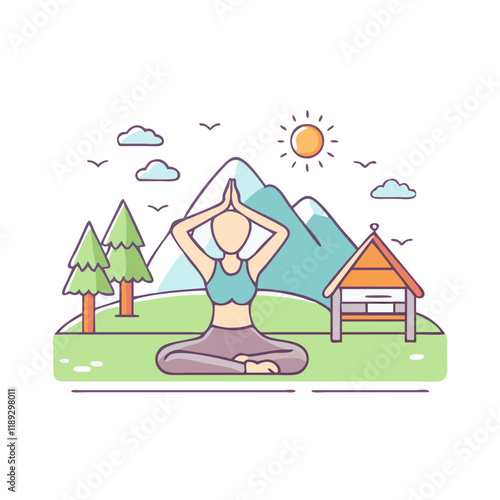 yoga retreat scene vector icon, yoga retreat scene vector illustration - simple illustration of yoga retreat scene, perfect for logos,and yoga retreat scene -themed designs.