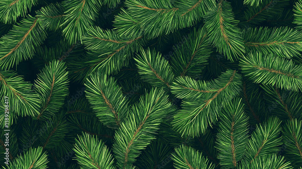 Obraz premium Seamless Green Christmas Fir Tree Branches Festive Holiday Background Pattern