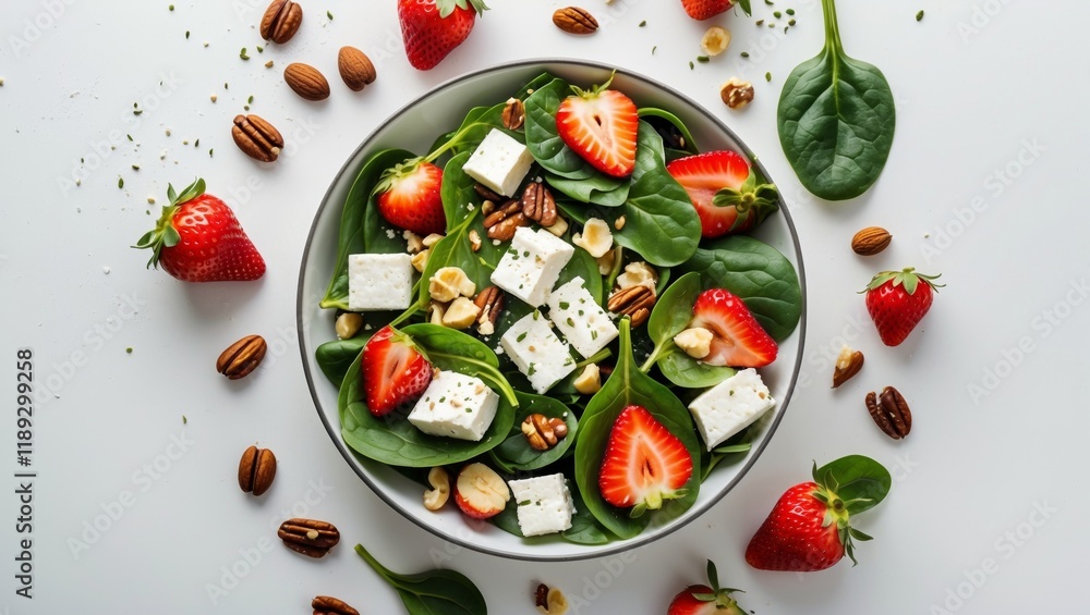 Vibrant spinach salad with strawberries and feta cheese Vibrant spinach salad with strawberries and feta cheese