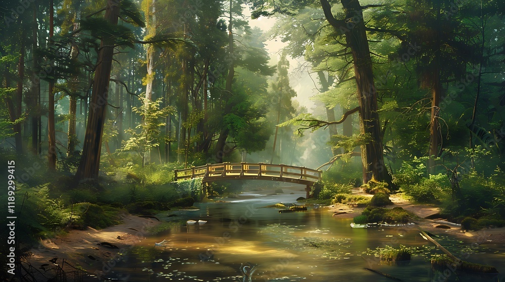 Obraz premium a natural landscape with dense forest with large trees and different botanical diversities in daylight