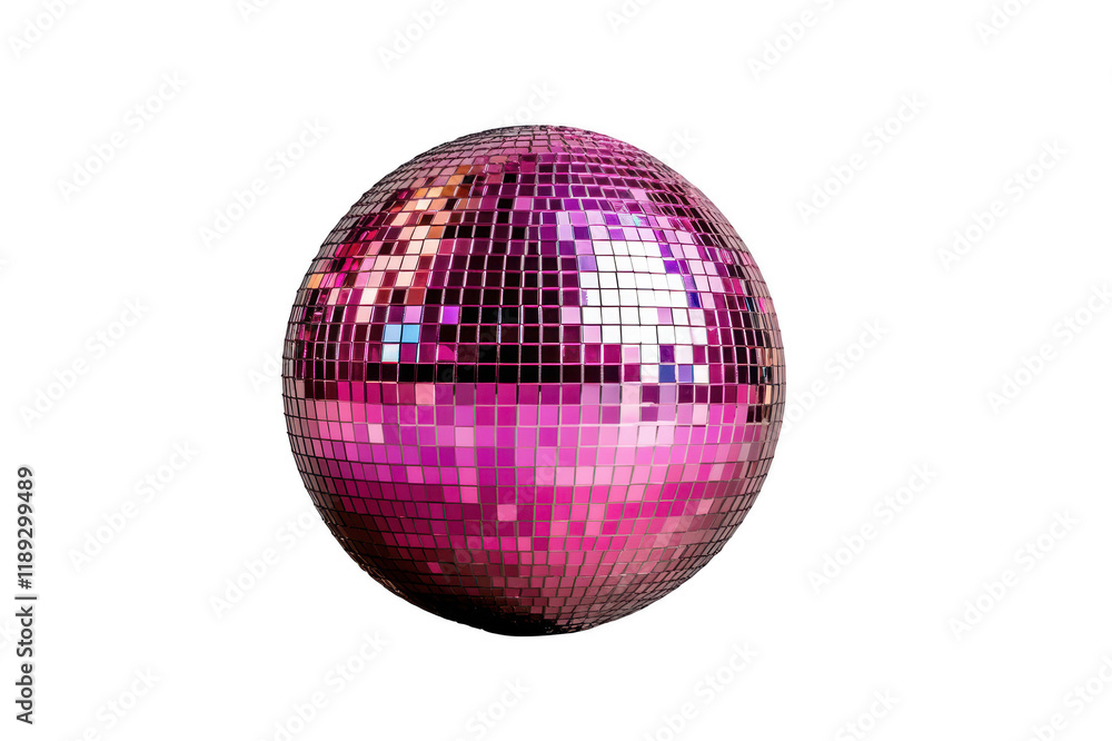 Fototapeta premium Pink glittering disco ball on transparent background
