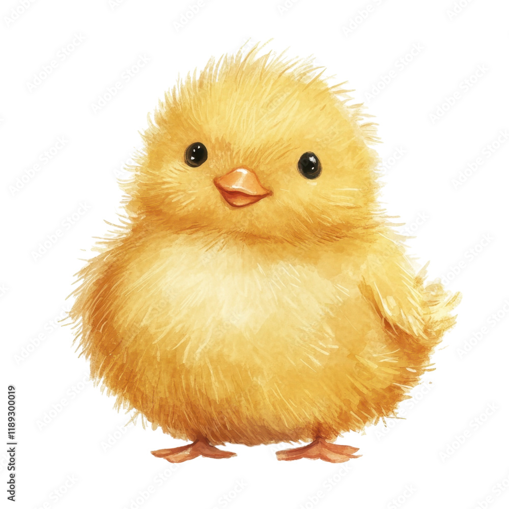 Fototapeta premium Adorable Fluffy Yellow Chick Illustration A Cute Baby Chicken Artwork Perfect for Spring Easter Designs