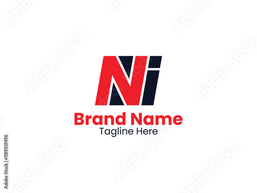 Vector NI logo template with red and black color. NI logo design monogram. IN logo, IN letter