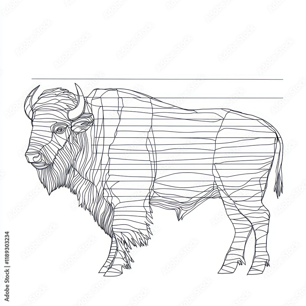 Obraz premium Wireframe Bison, Plains, Profile, Art, Decor, Illustration, White Background, Line Art