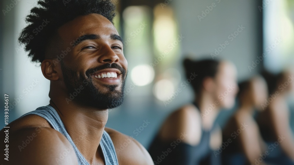 Portrait of happy male in gym after walkout training. Portrait of happy male in gym after walkout training.