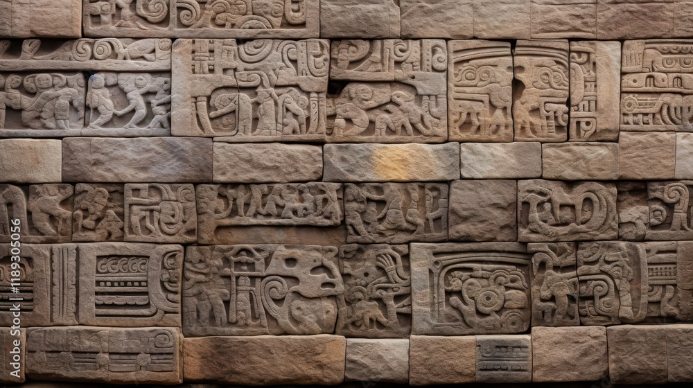 Ancient Carvings on Textured Stone Wall - Historical Architecture Background Ancient Carvings on Textured Stone Wall - Historical Architecture Background