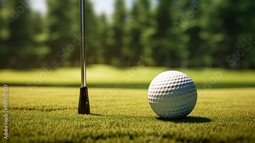 A photo of a golf club and ball