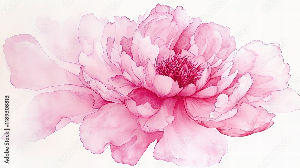 Delicate Pink Watercolor Splash Flower Line Art Background
