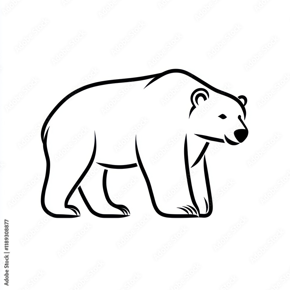 Fototapeta premium Arctic polar bear line art, white background, wildlife design, logo