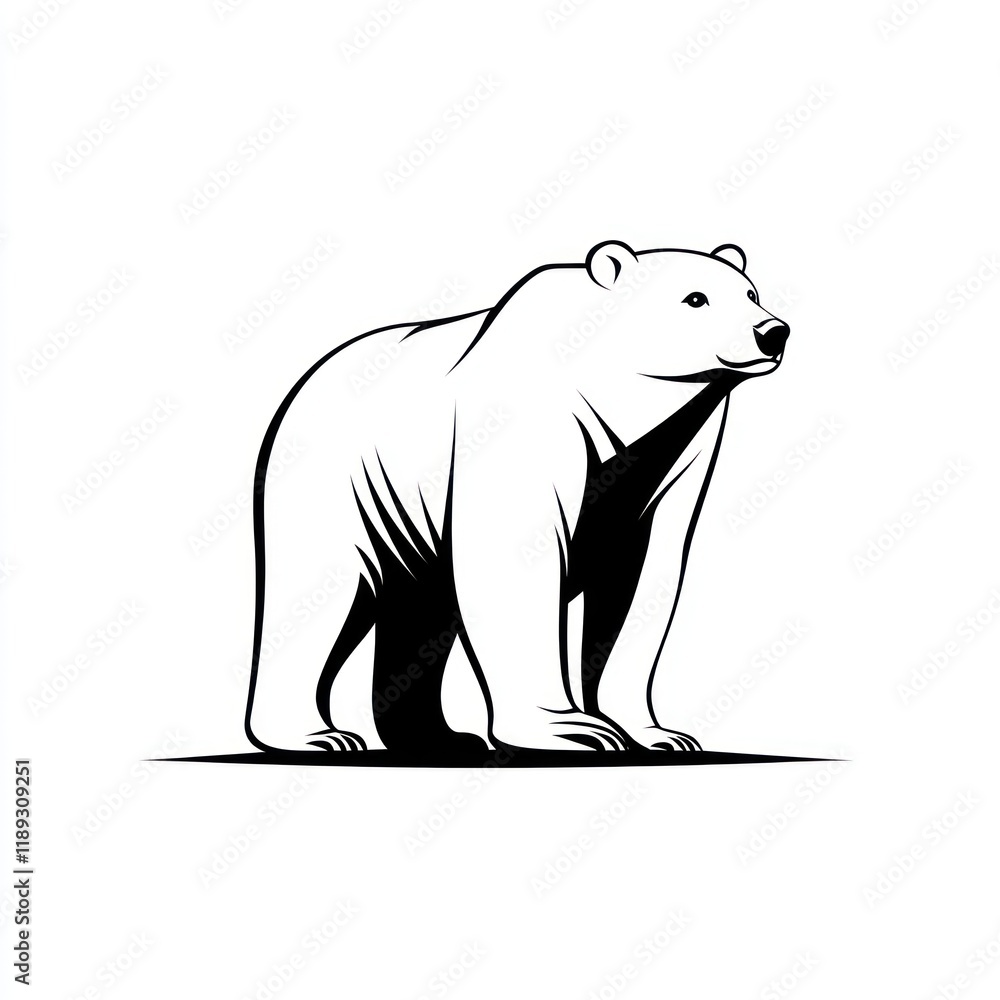 Fototapeta premium Majestic polar bear illustration, standing, white background, arctic design, logo