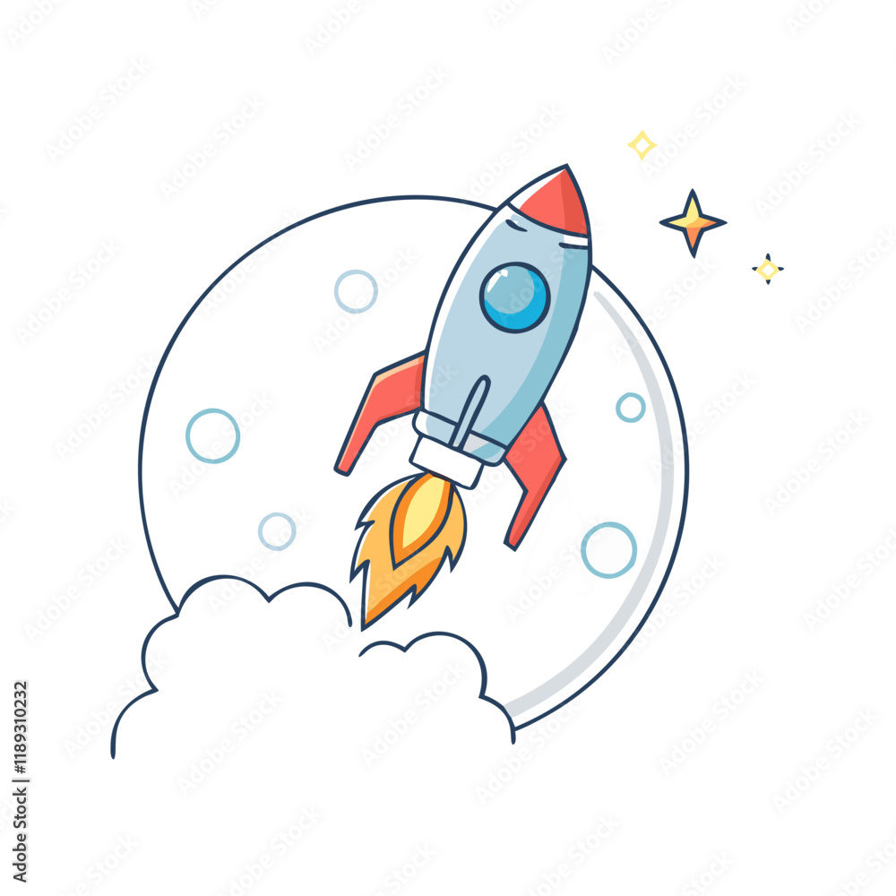 rocket launching toward the moon icon, rocket launching toward the moon icon,