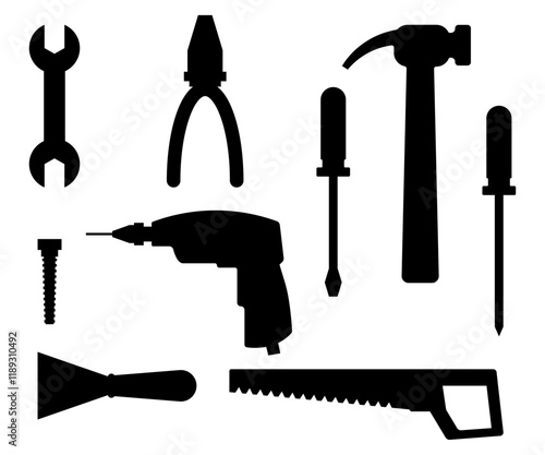 Mechanic tool set - construction instrument silhouette