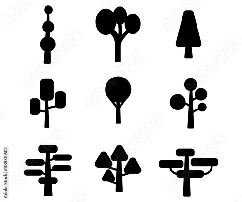 Trees silhouette -forest isometric and simple shapes collection