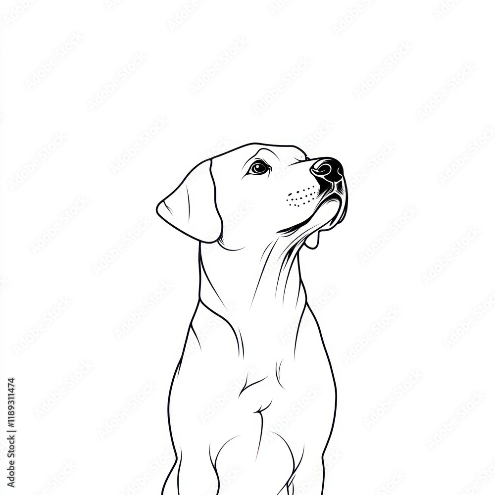 Fototapeta premium Alert Labrador, line art, white background, pet portrait, design element