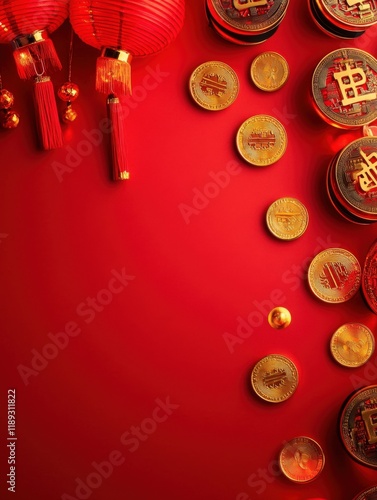 Wallpaper Mural Chinese New Year Fortune Red Lanterns Gold Crypto Coins Torontodigital.ca