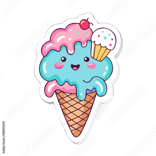 Colorful cartoon ice cream illustrations - Playful illustrations of ice cream in vibrant colors, 