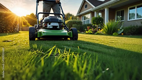 Wallpaper Mural Lawn Care Scene with a Push Mower Cutting Green Grass in a Sunny Residential Yard with a House in the Background

 Torontodigital.ca