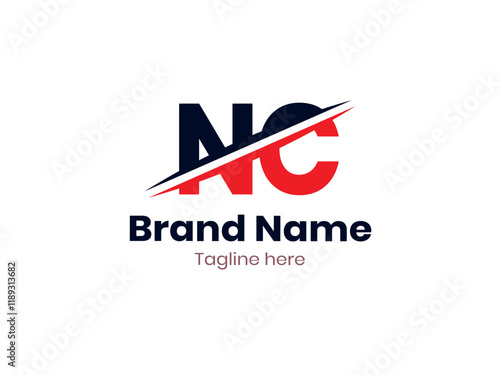 Vector NC logo design divided by line. NC logo template with red and black color. CN logo, CN letter