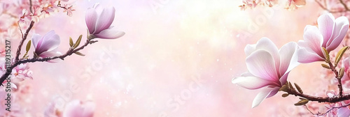 Pink and white magnolia blossoms in soft spring light