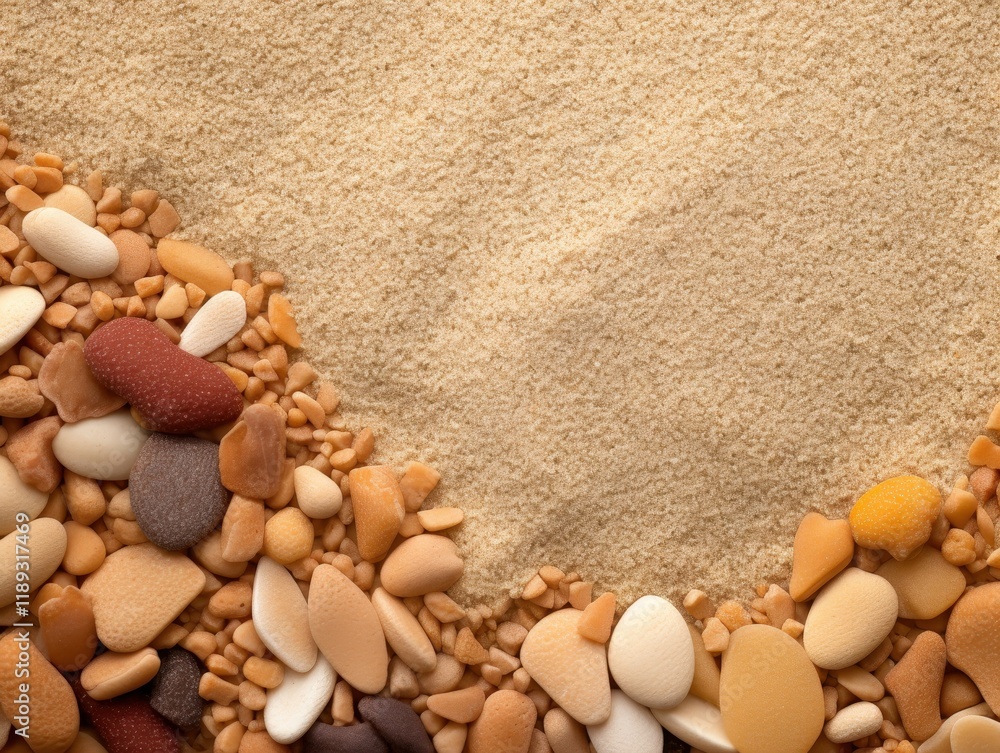 Tranquil Beach Sands - Close-up of Colorful Grains of Sand on a Seaside Shoreline Tranquil Beach Sands - Close-up of Colorful Grains of Sand on a Seaside Shoreline