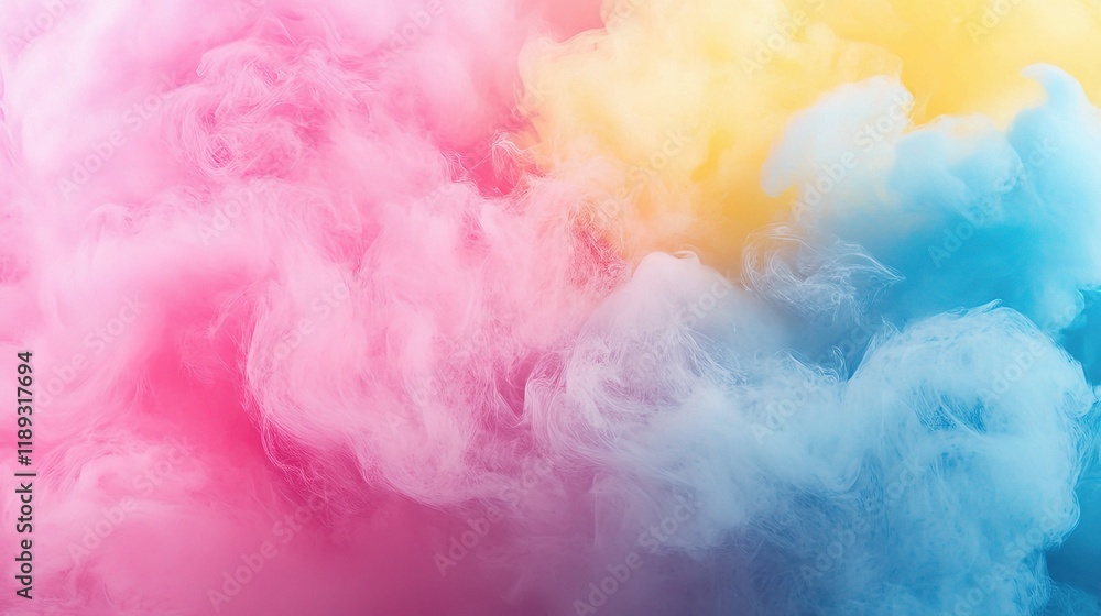 Fototapeta premium Fuzzy Pink Blue Yellow Gradient Background with Soft Cloud Effect