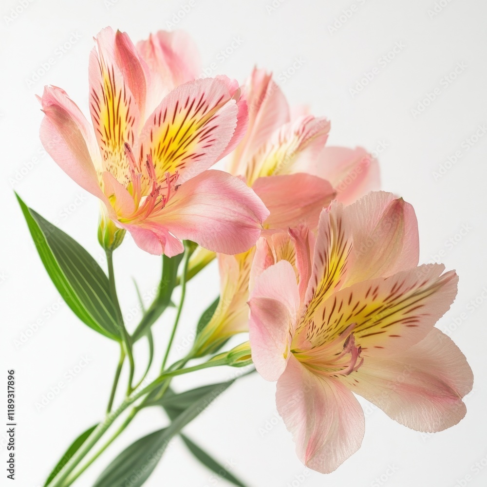 close up of pink alstroemeria flowers with yellow stripes close up of pink alstroemeria flowers with yellow stripes