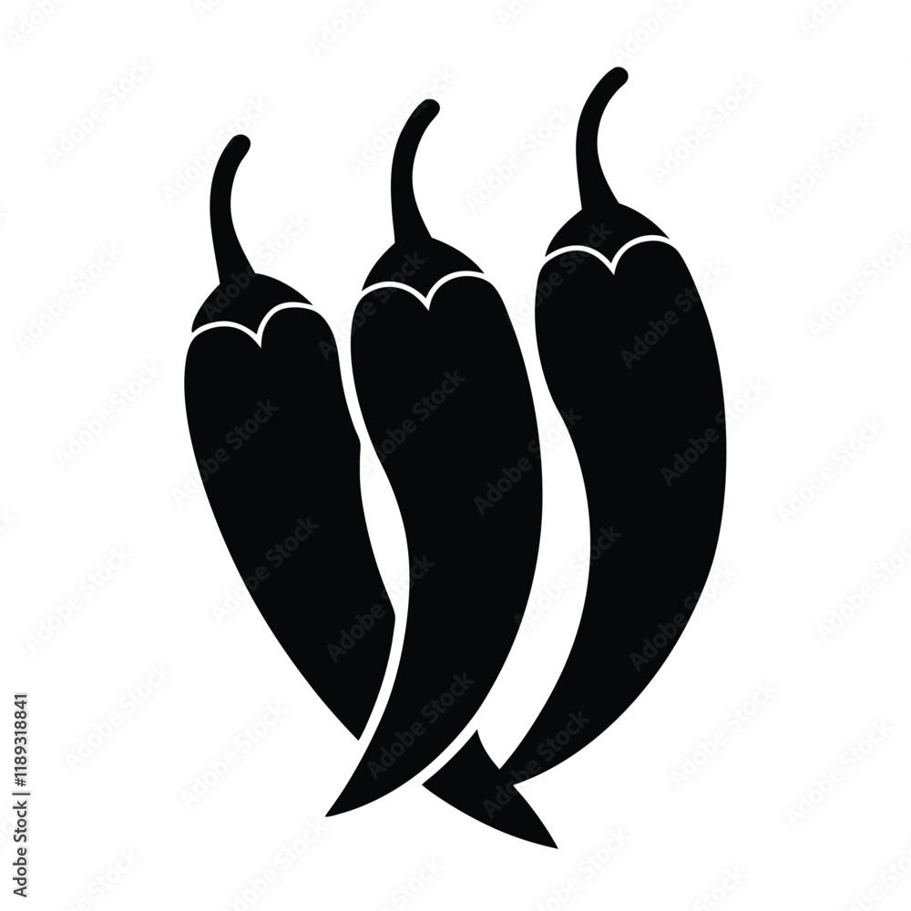 Detailed Chilli Silhouette Icon for Spicy Culinary Artworks Detailed Chilli Silhouette Icon for Spicy Culinary Artworks