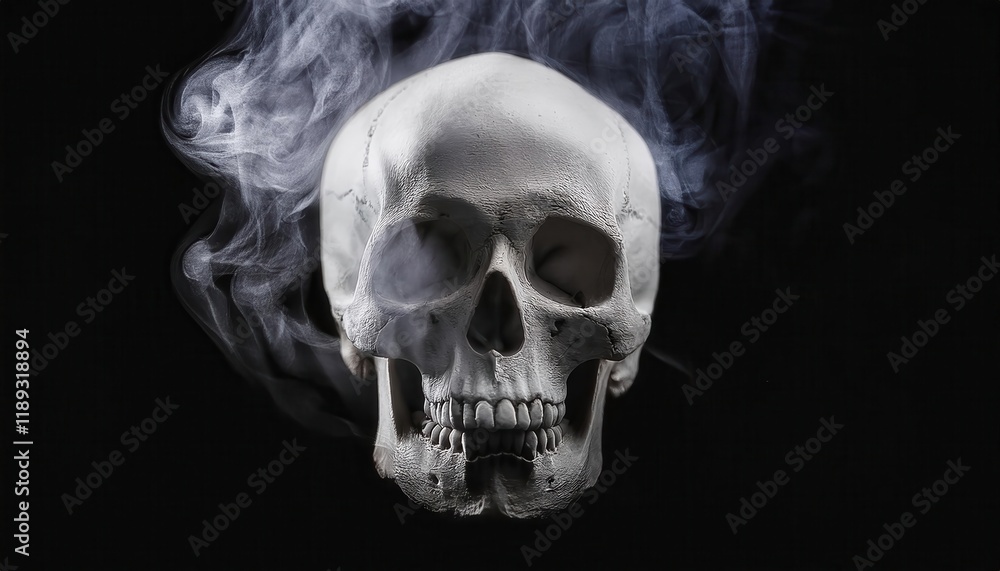 Symbolic X-ray Skull Silhouette Emerging from White Smoke Symbolic X-ray Skull Silhouette Emerging from White Smoke