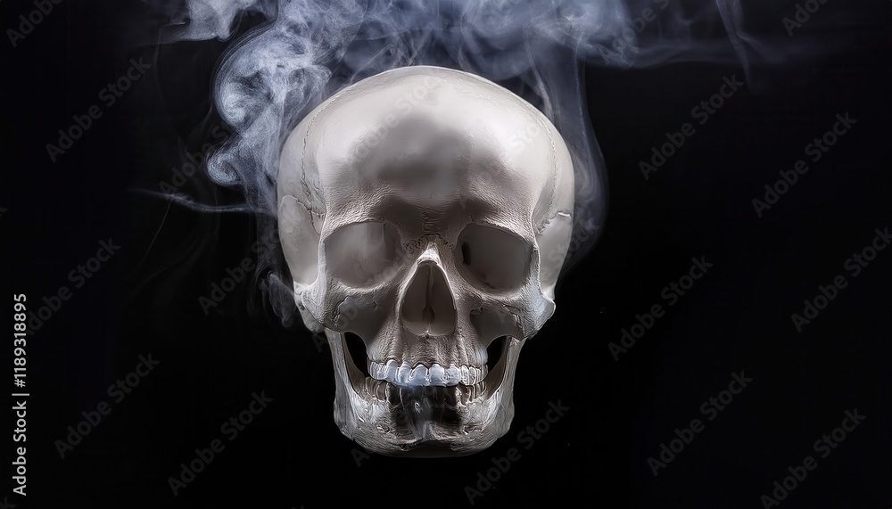Symbolic Transparent Skull Made of Smoke on Black Background Symbolic Transparent Skull Made of Smoke on Black Background