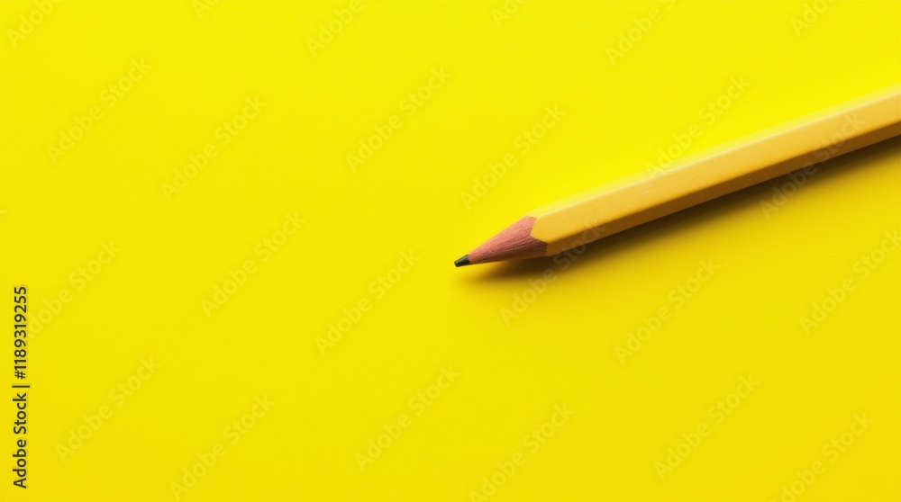 Close-up shot of a pencil lying on a bright yellow surface Close-up shot of a pencil lying on a bright yellow surface