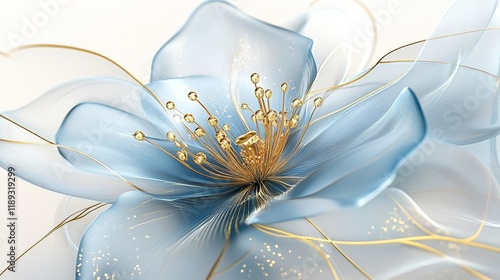 Serene Blue Glass Flower - Elegant, translucent blue flower with gold accents, symbolizing serenity, luxury, fragility, beauty, and grace. photo