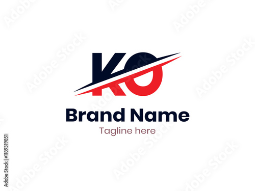Vector KO logo design divided by line. KO logo template with red and black color. OK logo, OK letter