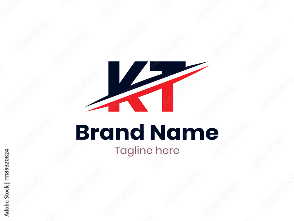Fototapeta premium Vector KT logo design divided by line. KT logo template with red and black color. TK logo, TK letter