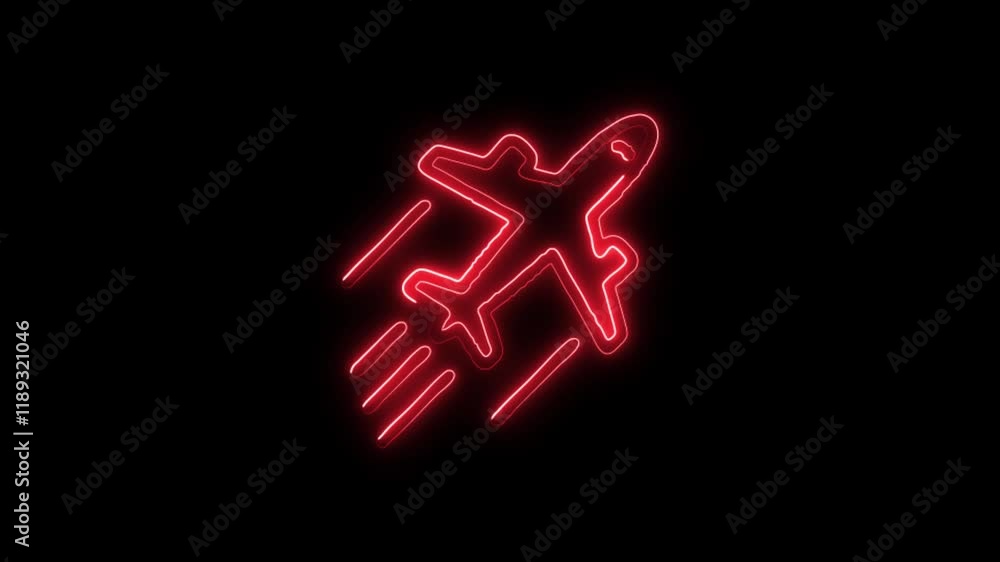 Glowing neon Airplane Flying icon isolated on black background. HD Video motion graphic animation Glowing neon Airplane Flying icon isolated on black background. HD Video motion graphic animation