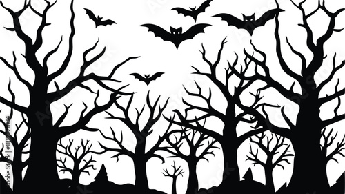 Creepy Forest with Bats and Owls