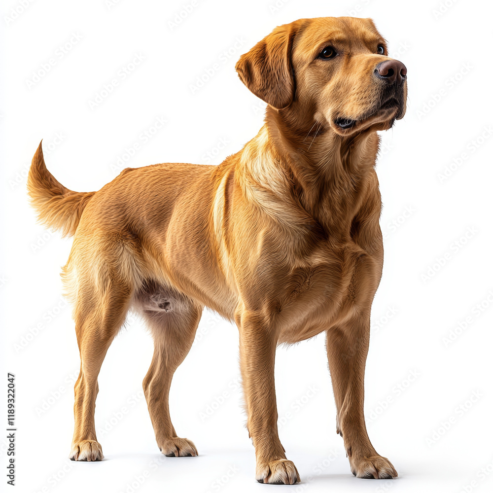 Golden Labrador Retriever, standing, alert. Golden Labrador Retriever, standing, alert.