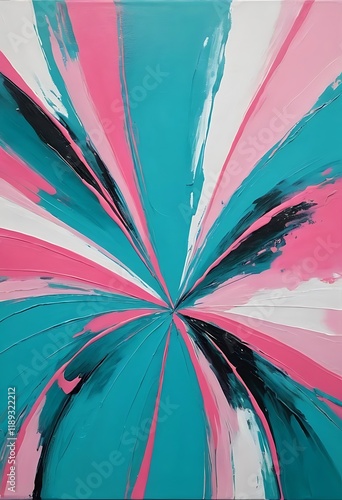 Abstract Radiating Teal Pink White Black Canvas Art