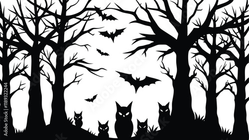 Creepy Forest with Bats and Owls