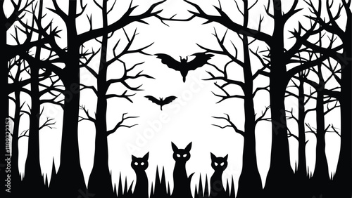 Creepy Forest with Bats and Owls