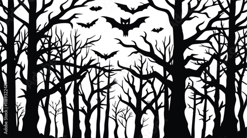 Creepy Forest with Bats and Owls