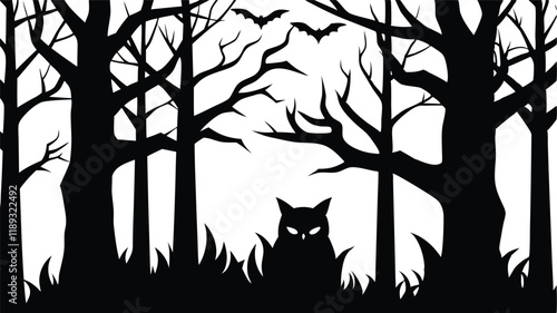 Creepy Forest with Bats and Owls