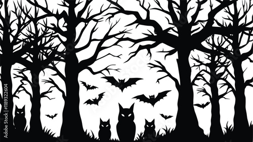 Creepy Forest with Bats and Owls