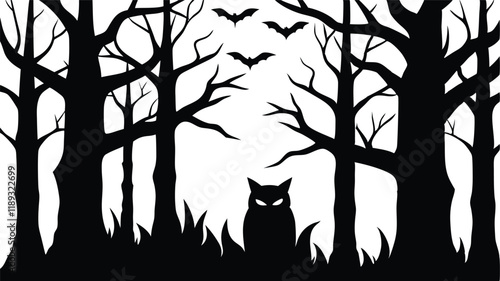 Creepy Forest with Bats and Owls