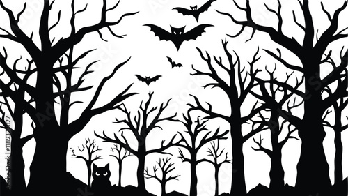 Creepy Forest with Bats and Owls